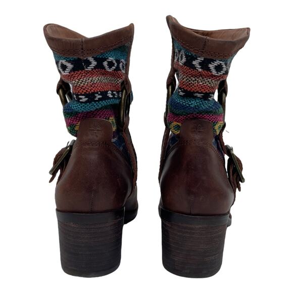 Lucky Brand Boxer Brown Santiago Rustic Native Fabric Leather Heel Boots Size 8 - Picture 4 of 8